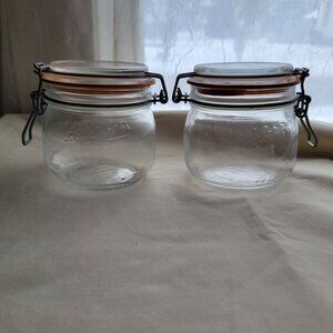 Set Of 2 Le Parfait Super Glass Canning Jars 500ml With Orange Seal & Wire Clamp